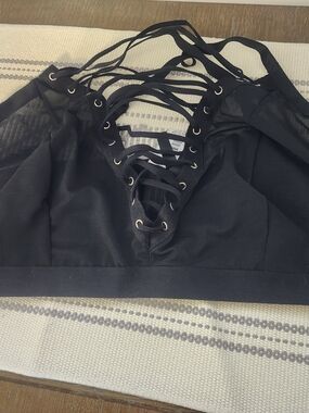 torrid Black Lace-Up Bralette with Strappy Detail With Garter